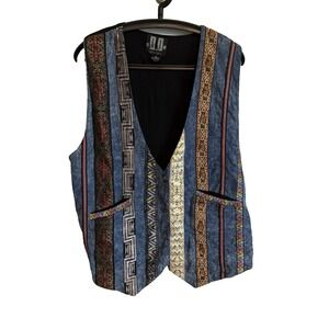 VTG DD Designs Womens Patchwork Vest 1X Boho Hippie Retro 70s Style Urban Chic